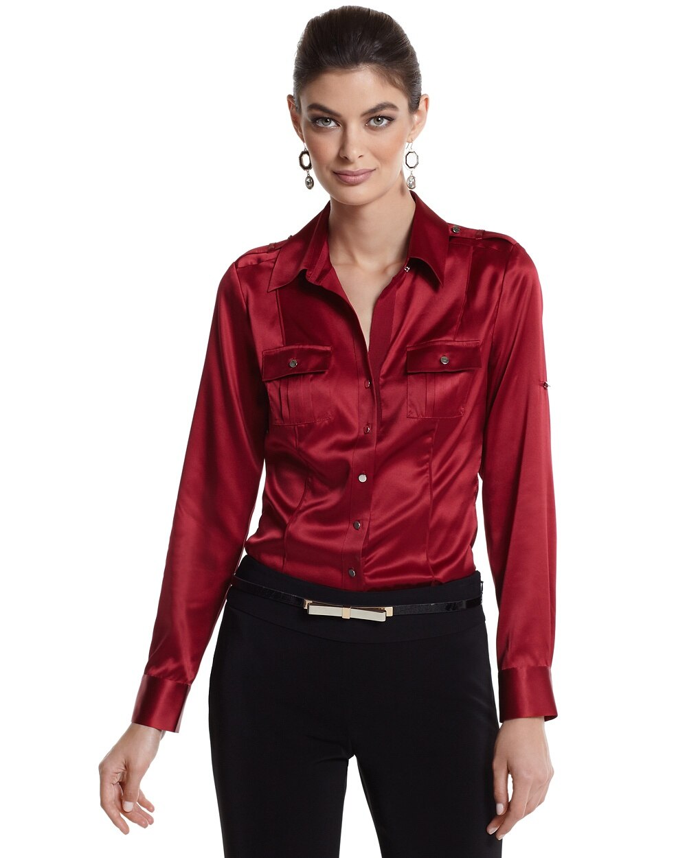 Long Sleeve Red Silk Utility Shirt ...